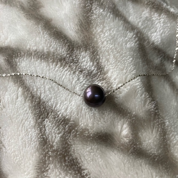 Black Pearl Necklace Silver Chain - Picture 1 of 3